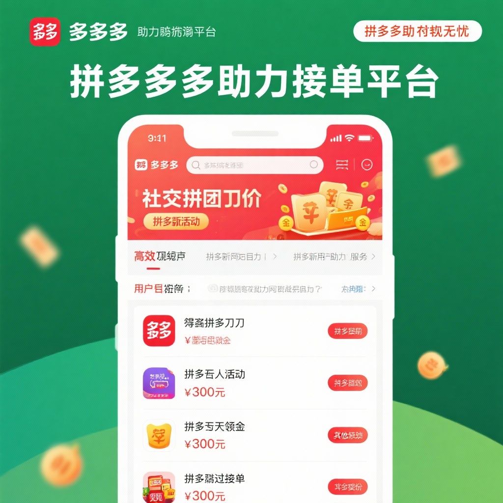 拼多多助力接单平台高效互助提现无忧
